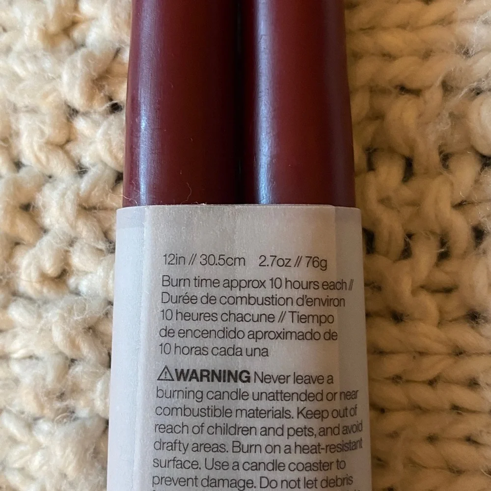 New with tag Crate&Barrel burgundy, taper candles